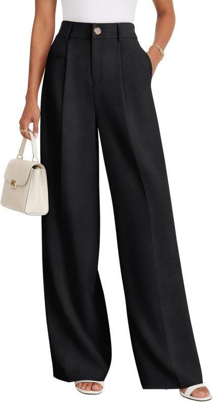 High Waisted Wide Leg Dress Pants for Women, Business Casual Work Trousers with Pockets