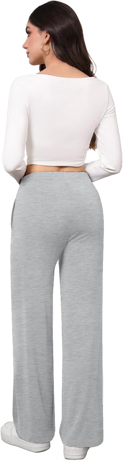 Women's Wide Leg Flowy Pants, Soft Modal Lounge Loose Pants with Pockets for Travel Casual Wear - Image 2