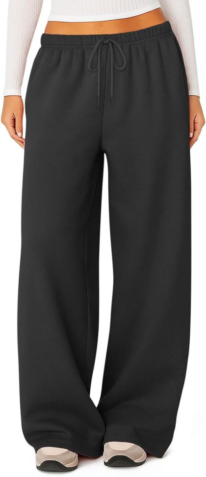 Fleece Lined Wide Leg Sweatpants, Winter Warm Baggy Casual Pants with Pockets