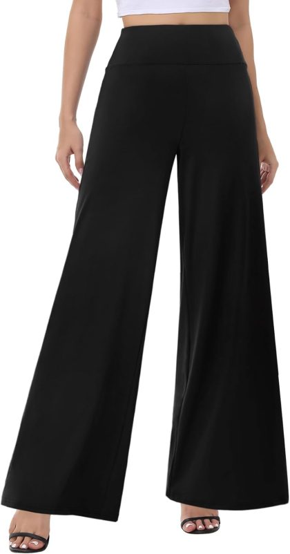 High Waist Wide Leg Palazzo Pants - Casual Loose Flowy Stretchy Lounge Trousers