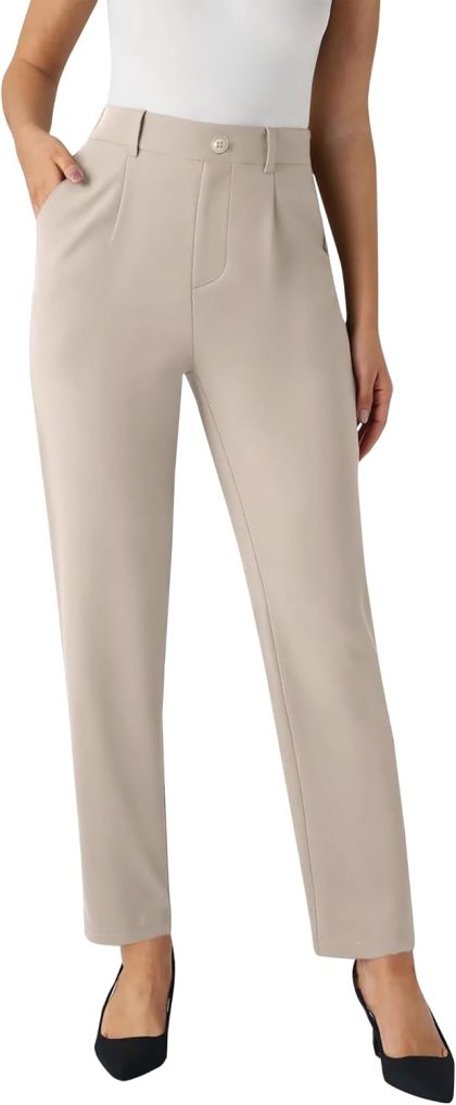 High Waisted Stretchy Straight Leg Work Pants with Pockets