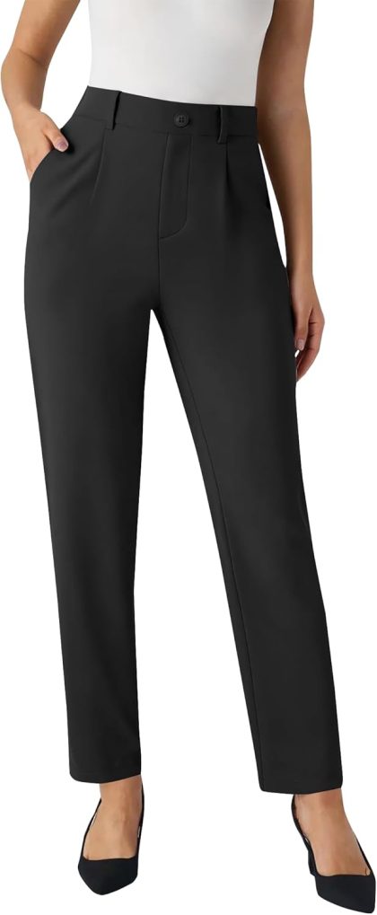 Women's High Waisted Stretchy Straight Leg Pull On Office Slacks with Pockets