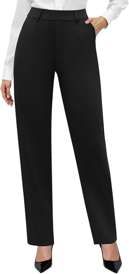 High Waisted Stretchy Pull On Work Pants for Women Office Business Casual Slacks with Pockets