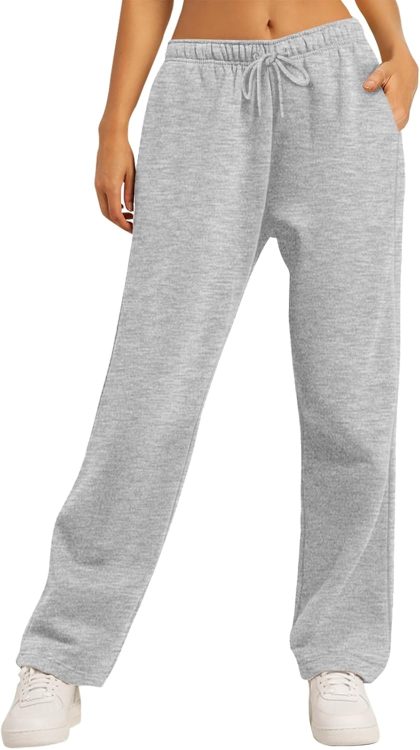 AUTOMET Women's Straight Leg Sweatpants Fleece Lined Baggy Wide Leg Lounge Pants