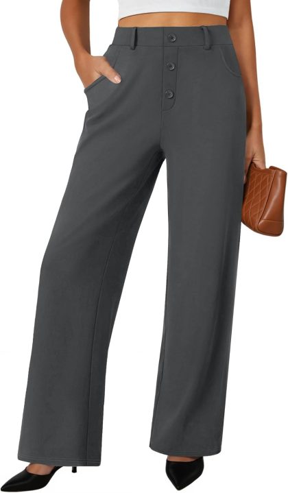 Wide Leg Palazzo Pants for Women, High Waisted Casual Slacks, Loose Fit Work Trousers with Pockets