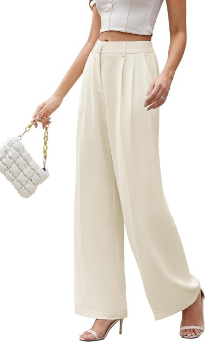 FUNYYZO Women Wide Leg Dress Pants High Elastic Waisted 2026 Slacks Business Work Trousers Long Straight