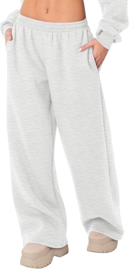Baggy Fleece Sweatpants with Pockets, Wide Leg Jogger for Women