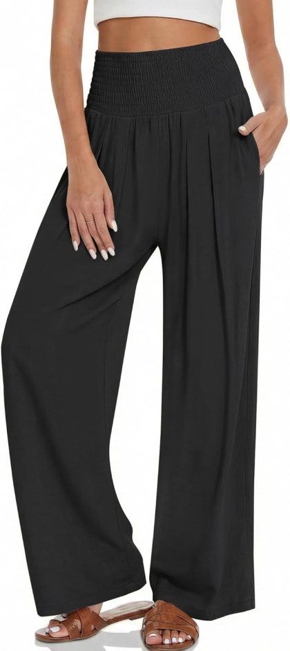 Women Wide Leg High Waist Palazzo Summer Lounge Pants with Pockets