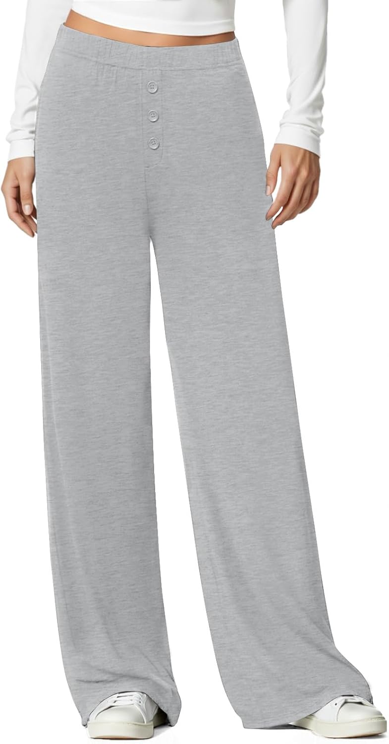Women's Wide Leg Flowy Pants, Soft Modal Lounge Loose Pants with Pockets for Travel Casual Wear