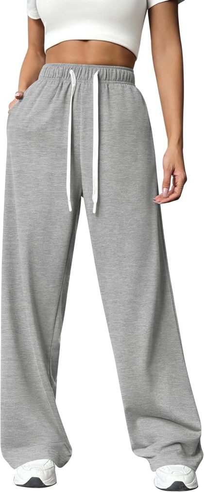 High Waisted Wide Leg Sweatpants with Pockets