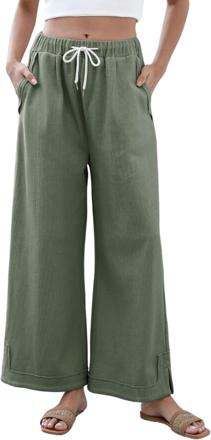 Baggy Wide Leg Palazzo Pants, Casual Loose Drawstring Elastic Waist Lounge Trousers with Pockets